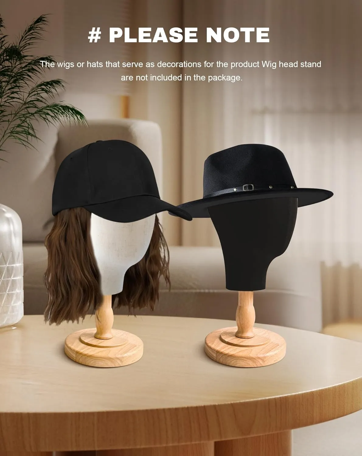 CHADWICK Canvas & Black 21 Inch Mannequin Head Set with Detachable Wood Stands, for Wig Making, Hat and Jewelry Display – Includes 7-piece Crocodile Clip & Comb Set, Multi-Color Pin Tray
