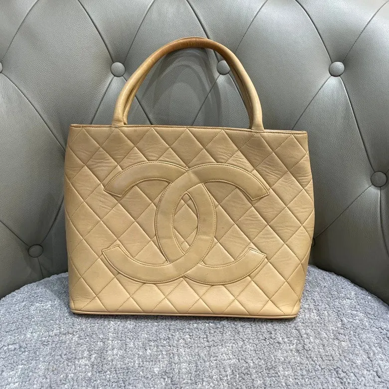 Chanel Beige Quilted Leather Top Handle Bag