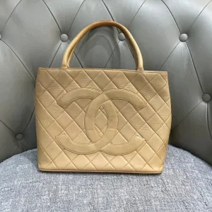 Chanel Beige Quilted Leather Top Handle Bag