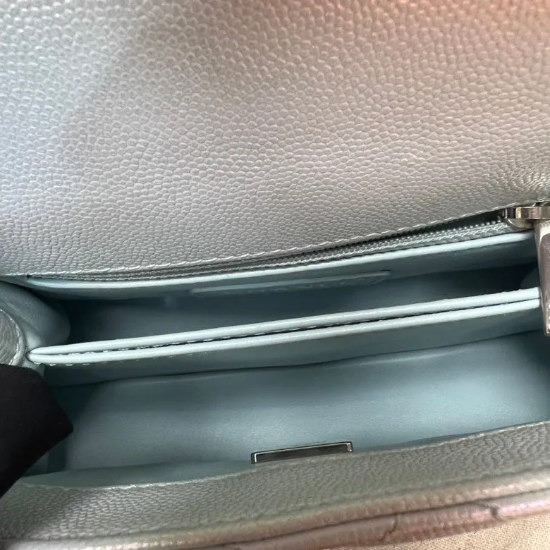 CHANEL Ivory Quilted Leather Top Handle Bag