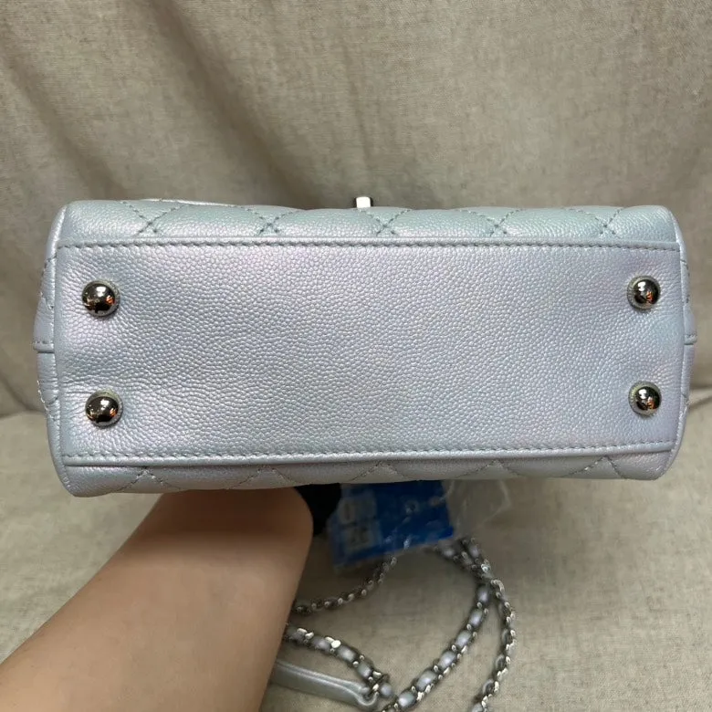 CHANEL Ivory Quilted Leather Top Handle Bag