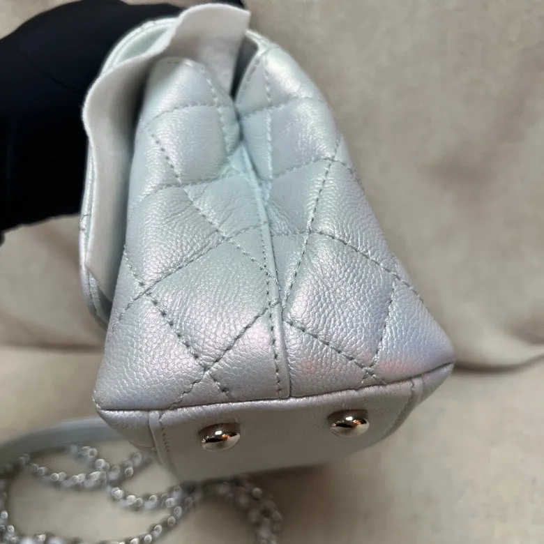 CHANEL Ivory Quilted Leather Top Handle Bag