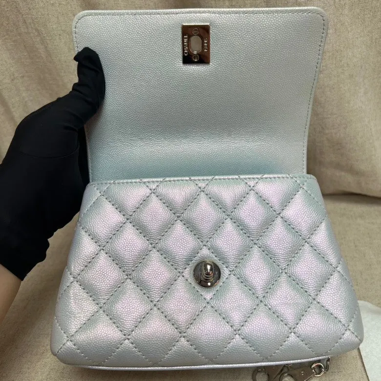 CHANEL Ivory Quilted Leather Top Handle Bag