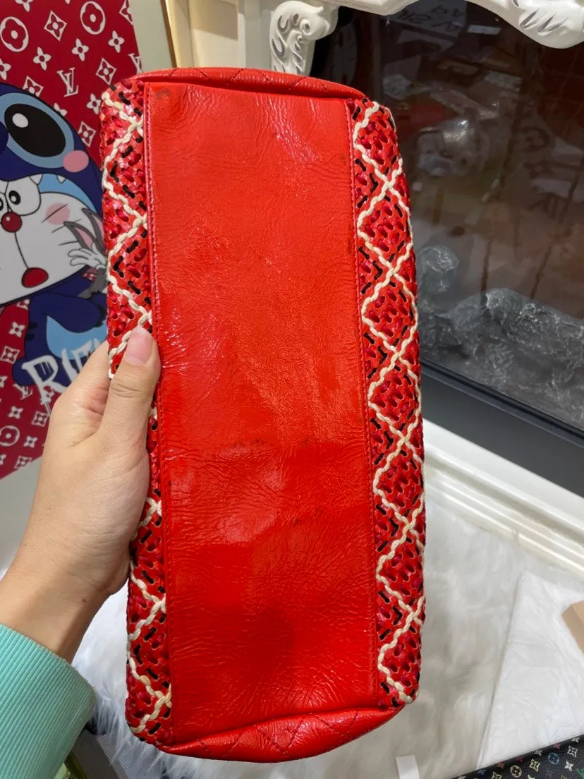 Chanel Preloved Shoulder Bag Red Quilted Leather