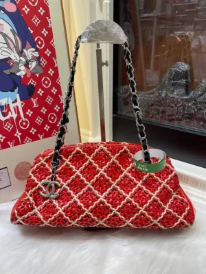 Chanel Preloved Shoulder Bag Red Quilted Leather