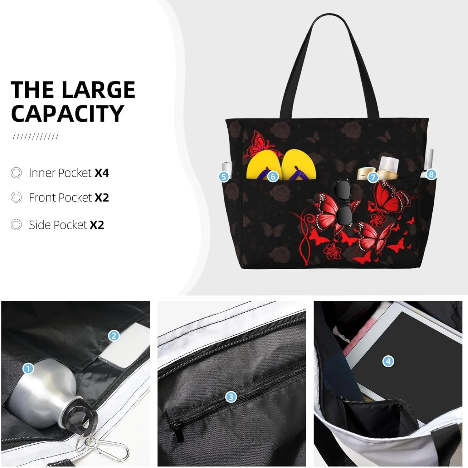 CHAOS MONKEY Women Large Beach Bag Sandproof Waterproof Travel Weekender Foldable Tote Bag for Pool Vacation Gym