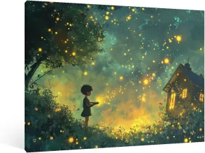 CHECRCEQOil Painting Wall Decor Framed Canvas ArtChild chasing fireflies Suitable for decorating bedrooms living rooms kitchens corridors bathrooms and dorm