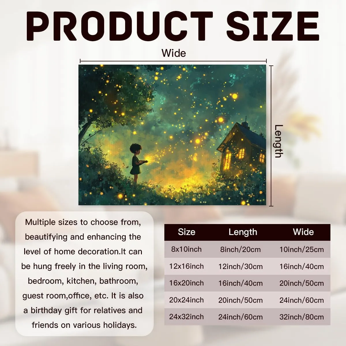 CHECRCEQOil Painting Wall Decor Framed Canvas ArtChild chasing fireflies Suitable for decorating bedrooms living rooms kitchens corridors bathrooms and dorm