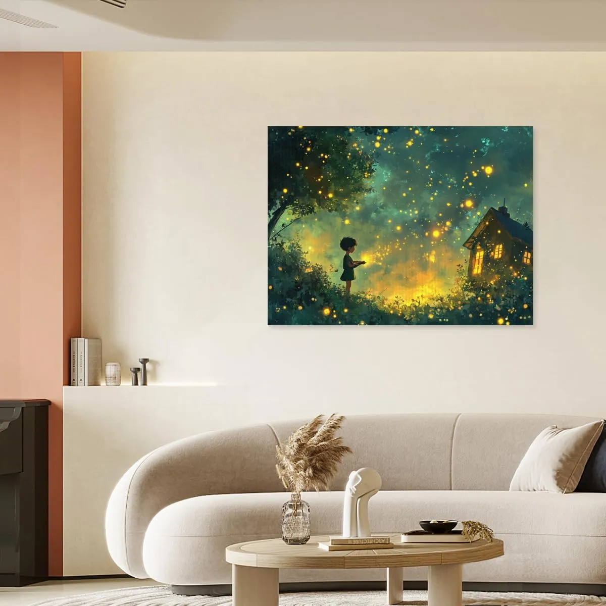 CHECRCEQOil Painting Wall Decor Framed Canvas ArtChild chasing fireflies Suitable for decorating bedrooms living rooms kitchens corridors bathrooms and dorm