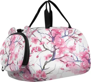 Cherry Blossom Youth Sports & Travel Duffle Bag with Shoe Compartment,Waterproof Gym Bag for Girls and Boys (Overnight Essentials Organizer)