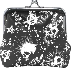 Chic Punk Skull Rock Black Coin Purse for Men Women Leather Kiss Lock Buckle Card Change Purse Wallet
