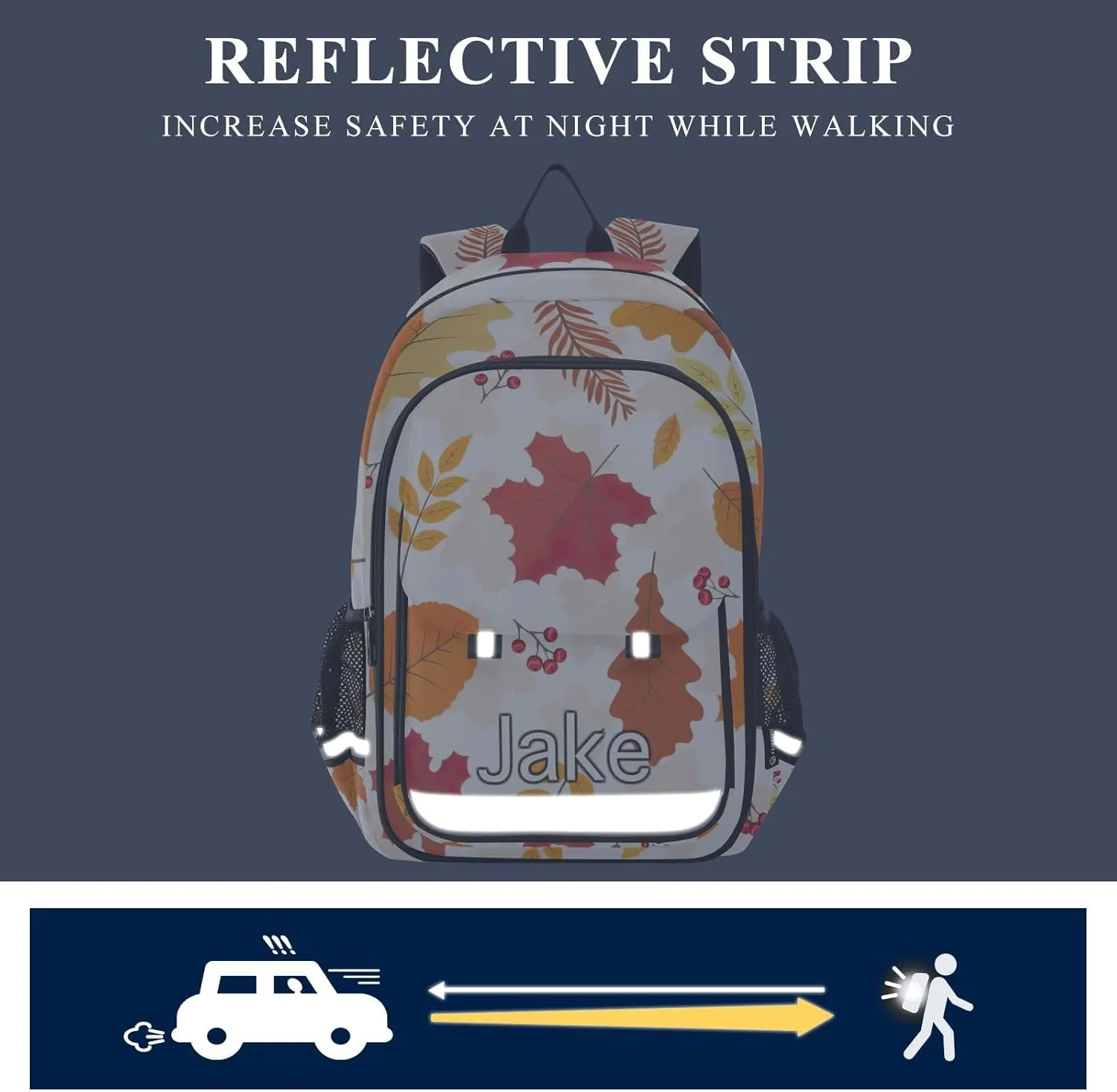 CHIFIGNO Personalized Kids Backpack Autumn Leafs Red Berry, Customized Backpack School, Multi Pocket Reflective Trim