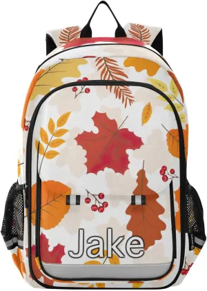 CHIFIGNO Personalized Kids Backpack Autumn Leafs Red Berry, Customized Backpack School, Multi Pocket Reflective Trim