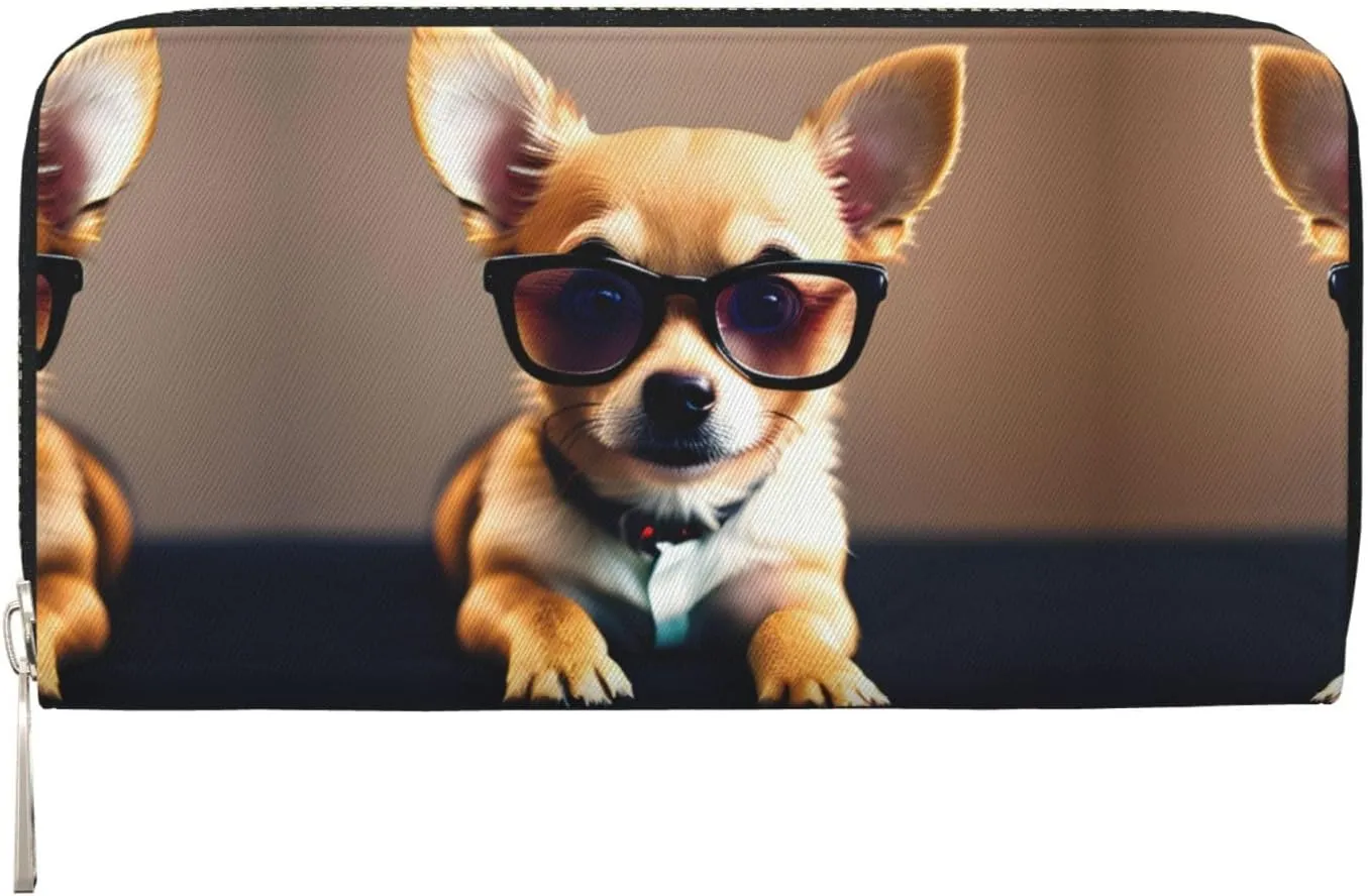 Chihuahua Dog Glasses 1 Print Women Wallet Trendy Travel-Friendly 7.9X3.9in Casual Clutch Purse Gift for Ladies