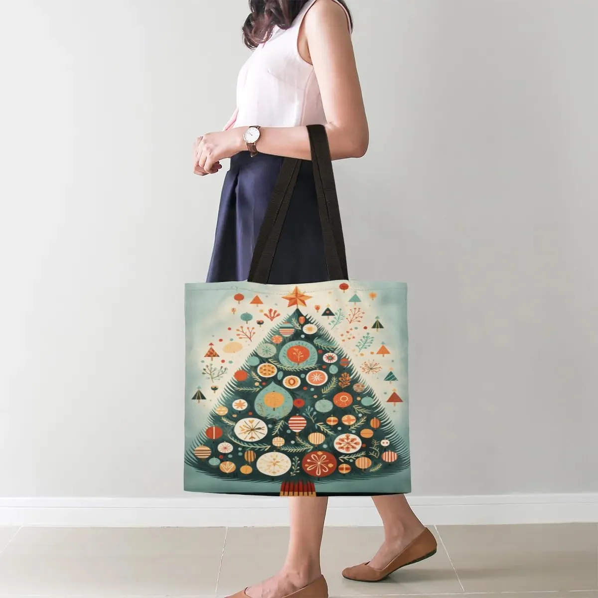 Christmas Candlelight Dinner Canvas Tote Bag for Women Men Stylish Tote Handbag Shoulder Bag Reusable Grocery Bag