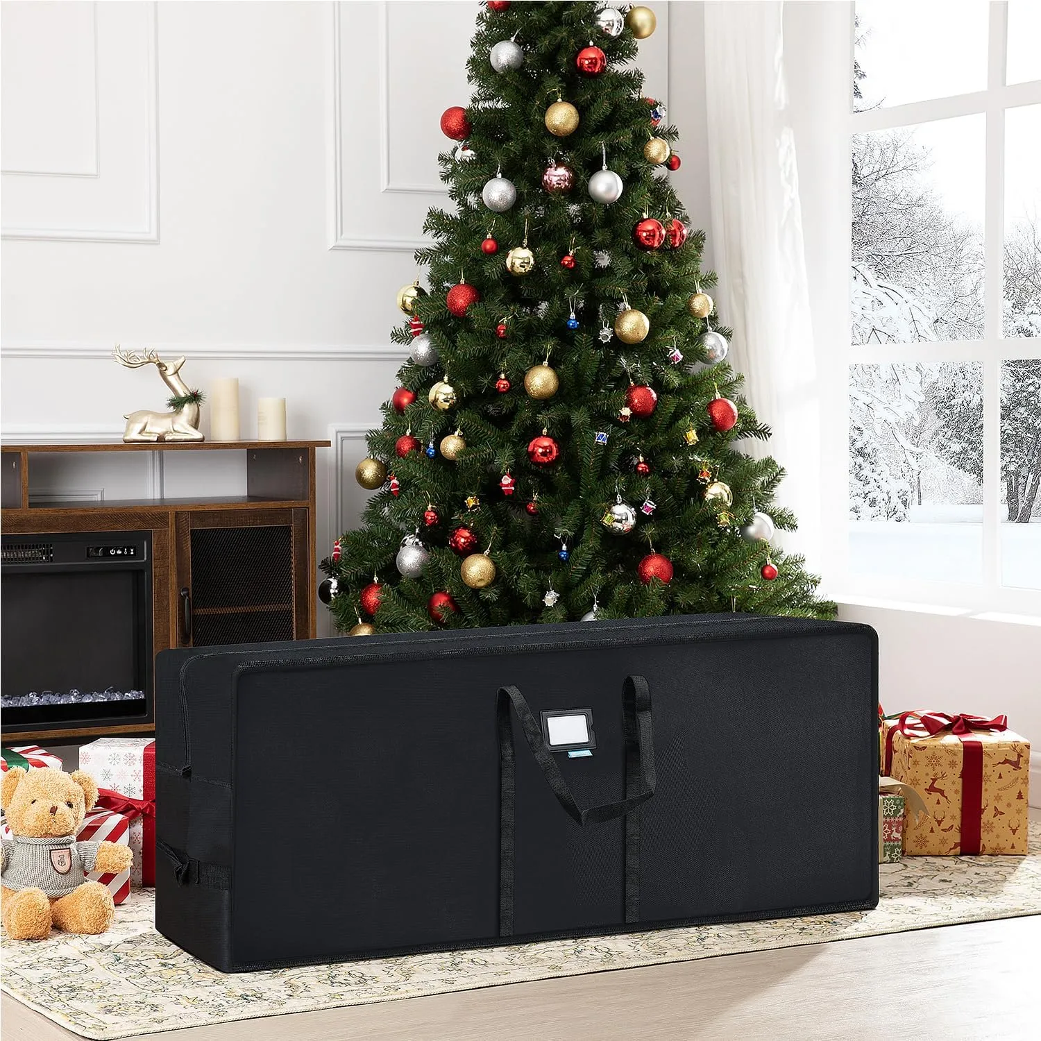 Christmas Tree Storage Bag, Waterproof Christmas Tree Storage, Fits Up to 9 ft Tall Artificial Disassembled Trees, Extra Large Heavy Duty Storage Container with Handles (Black, 65"x15"x30")