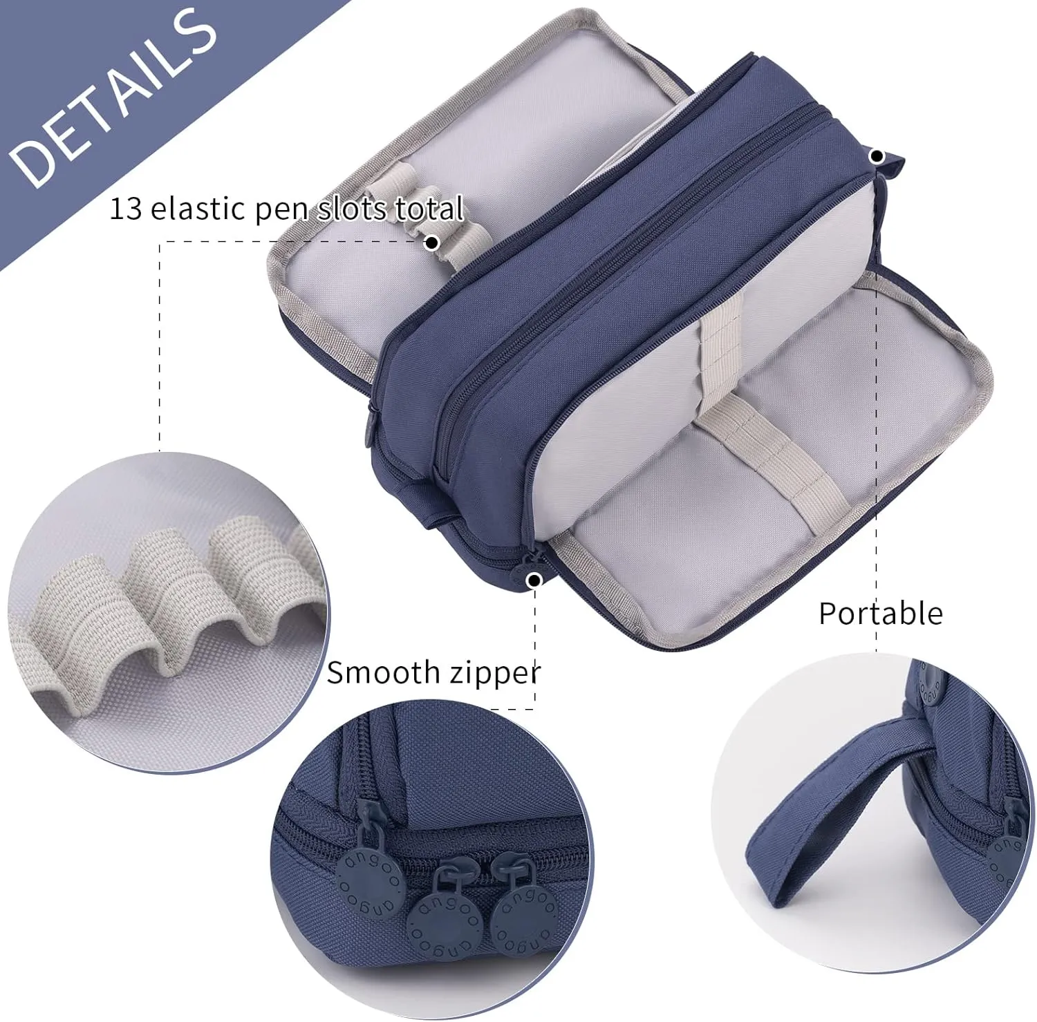 CICIMELON Large Capacity Pen Pencil Case with 4 Compartments, Multi-Slot Pencil Pouch Bag Aesthetic School Supplies Organizer for Teen Girls, Women, Adults (Navy)