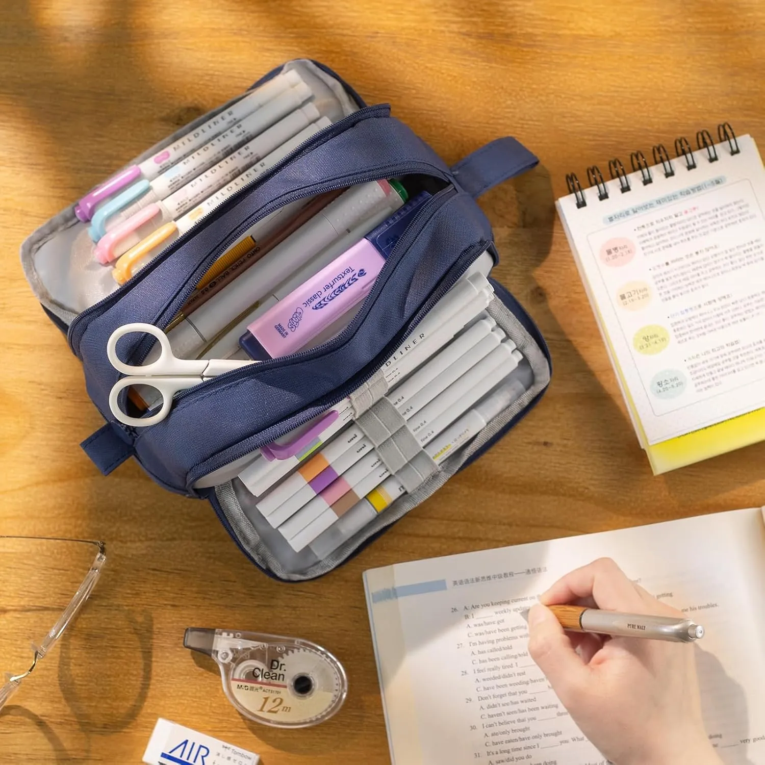 CICIMELON Large Capacity Pen Pencil Case with 4 Compartments, Multi-Slot Pencil Pouch Bag Aesthetic School Supplies Organizer for Teen Girls, Women, Adults (Navy)