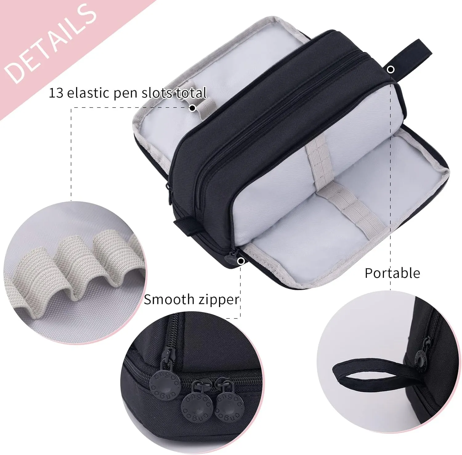 CICIMELON Large Capacity Pen Pencil Case with 4 Compartments, Multi-Slot Pencil Pouch Bag Aesthetic School Supplies Organizer for Teens Adults (Black)