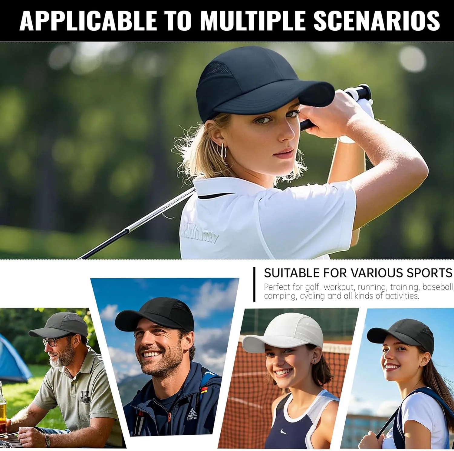 Clakllie Quick Dry Baseball Cap Breathable Sports Sun Hats Curved Brim Snapback Hat Cooling Outdoor Caps Men's Running Hats