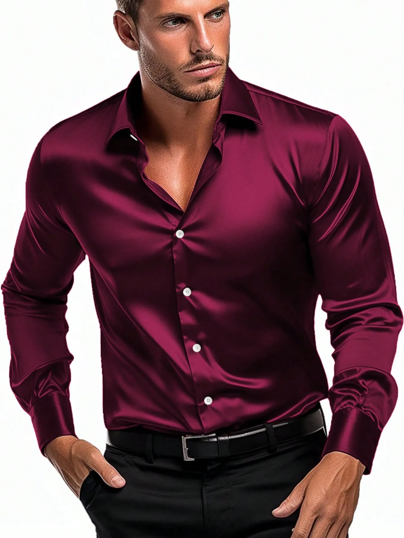 Classic Men's Solid Button-Up Shirt - Timeless Style and Versatile Comfort