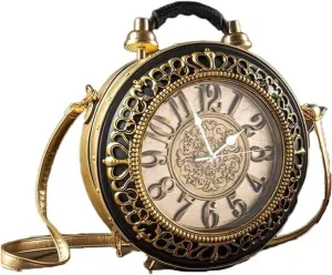 Clock Purse, Real Working Clock Handbags,PU Leather Retro Shoulder Bag for Women Vintage Shoulderbags Handbag (Color : Golden, Size : 12 * 5 * 14.5IN)