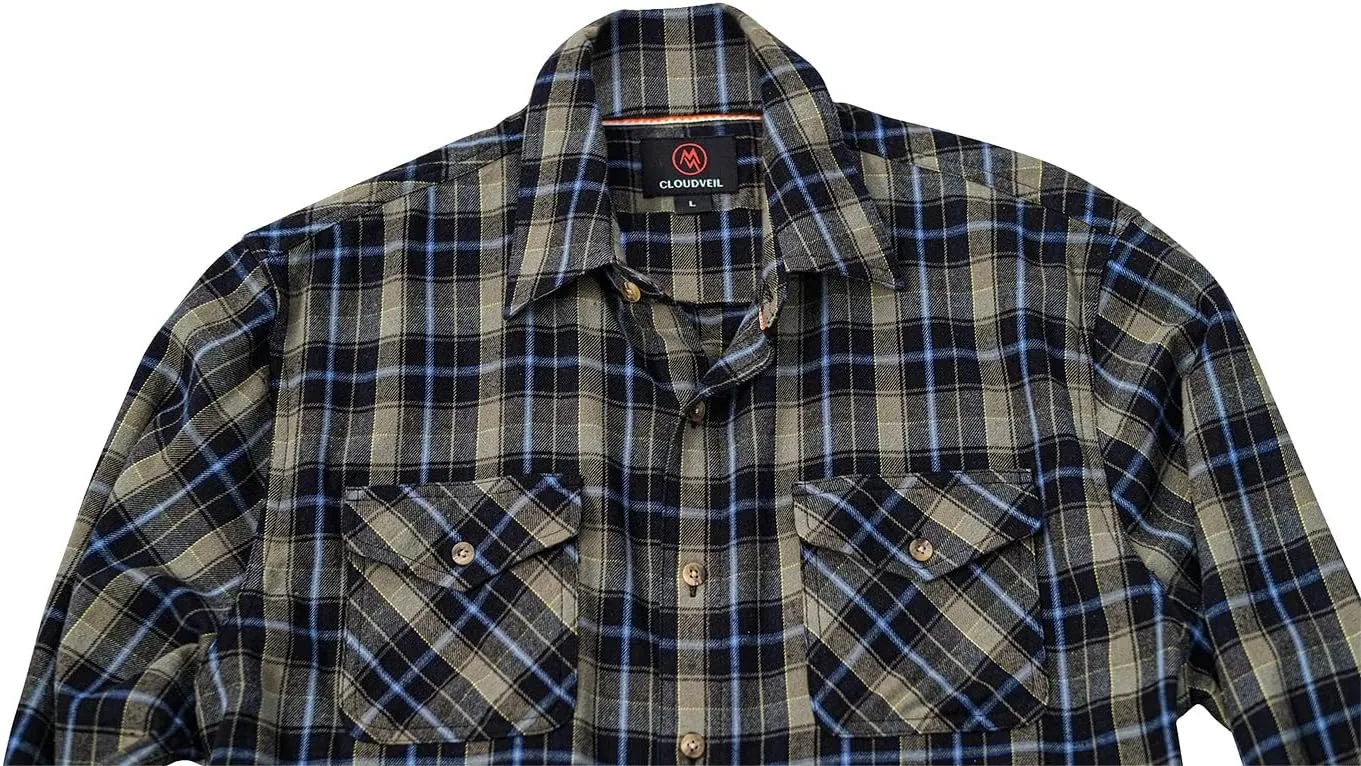 Cloudveil Flannels for Men, Mens Classic Flannel Shirt, Plaid Buckskin Midweight Checkered Long Sleeve Button Down Shirts