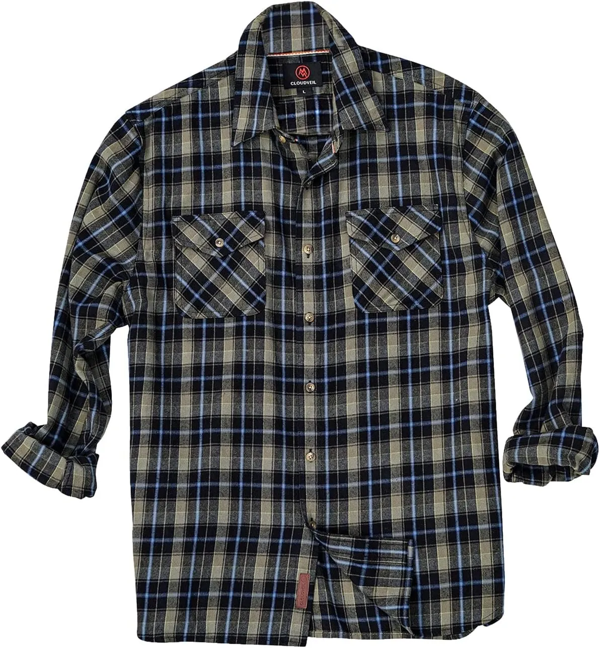 Cloudveil Flannels for Men, Mens Classic Flannel Shirt, Plaid Buckskin Midweight Checkered Long Sleeve Button Down Shirts