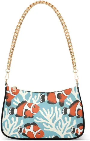Clownfish Coral Reef Blue Tote Bag Shoulder Bag Hobo Handbag for Women Ladies Mini Clutch Purse with Zipper Closure