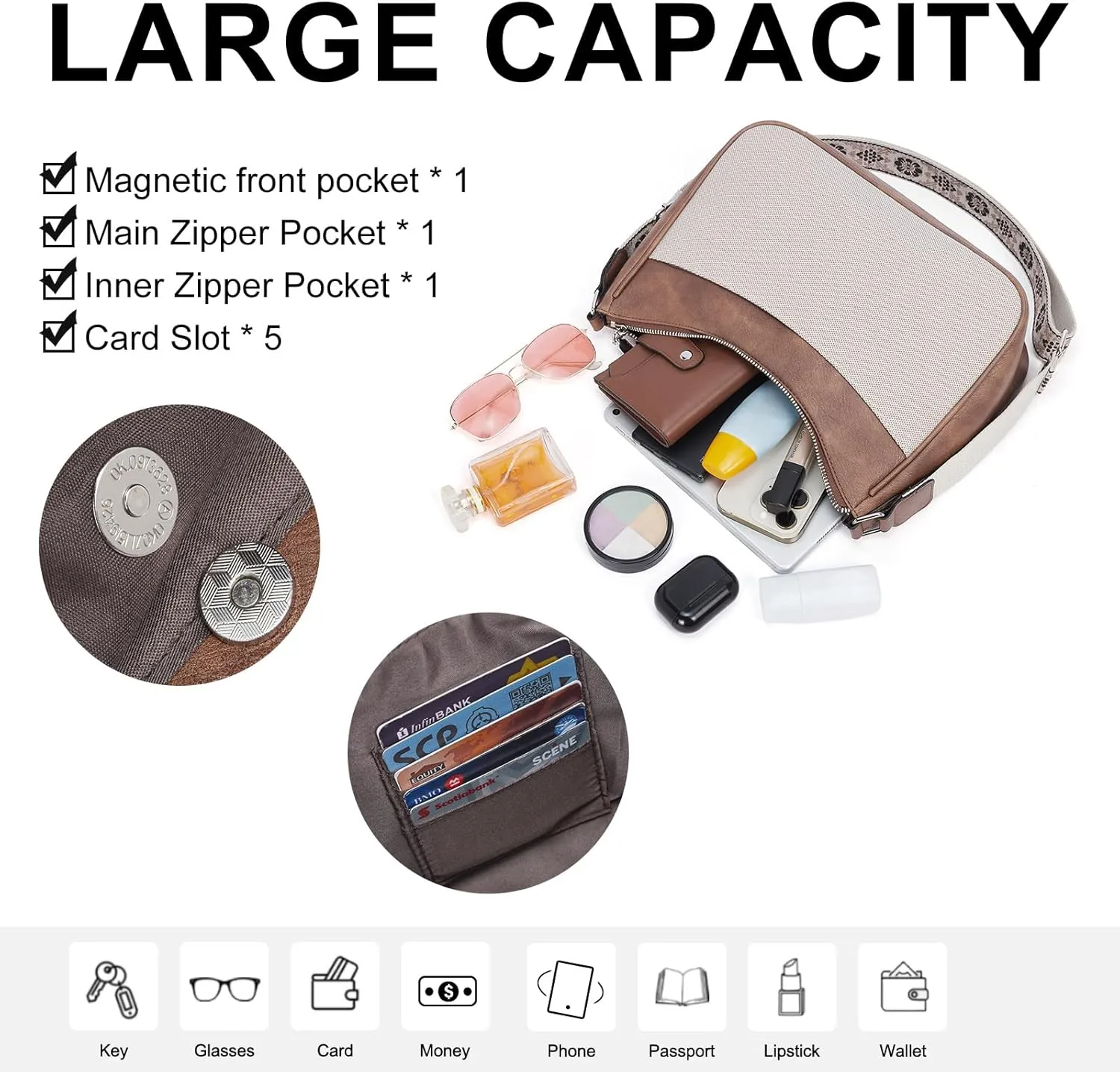CLUCI Crossbody Bags for Women, Vegan Leather Shoulder Handbags, Purses for Women with Adjustable Wide Strap