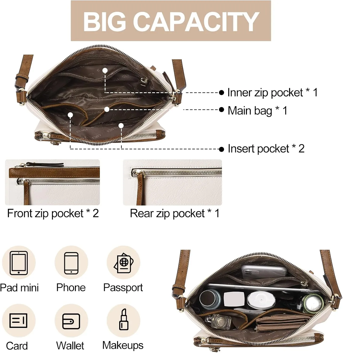 CLUCI Crossbody Purse for Women Multi Pockets Bag Vegan Leather Small Shoulder Handbags Summer Travel Designer Vintage Ladies