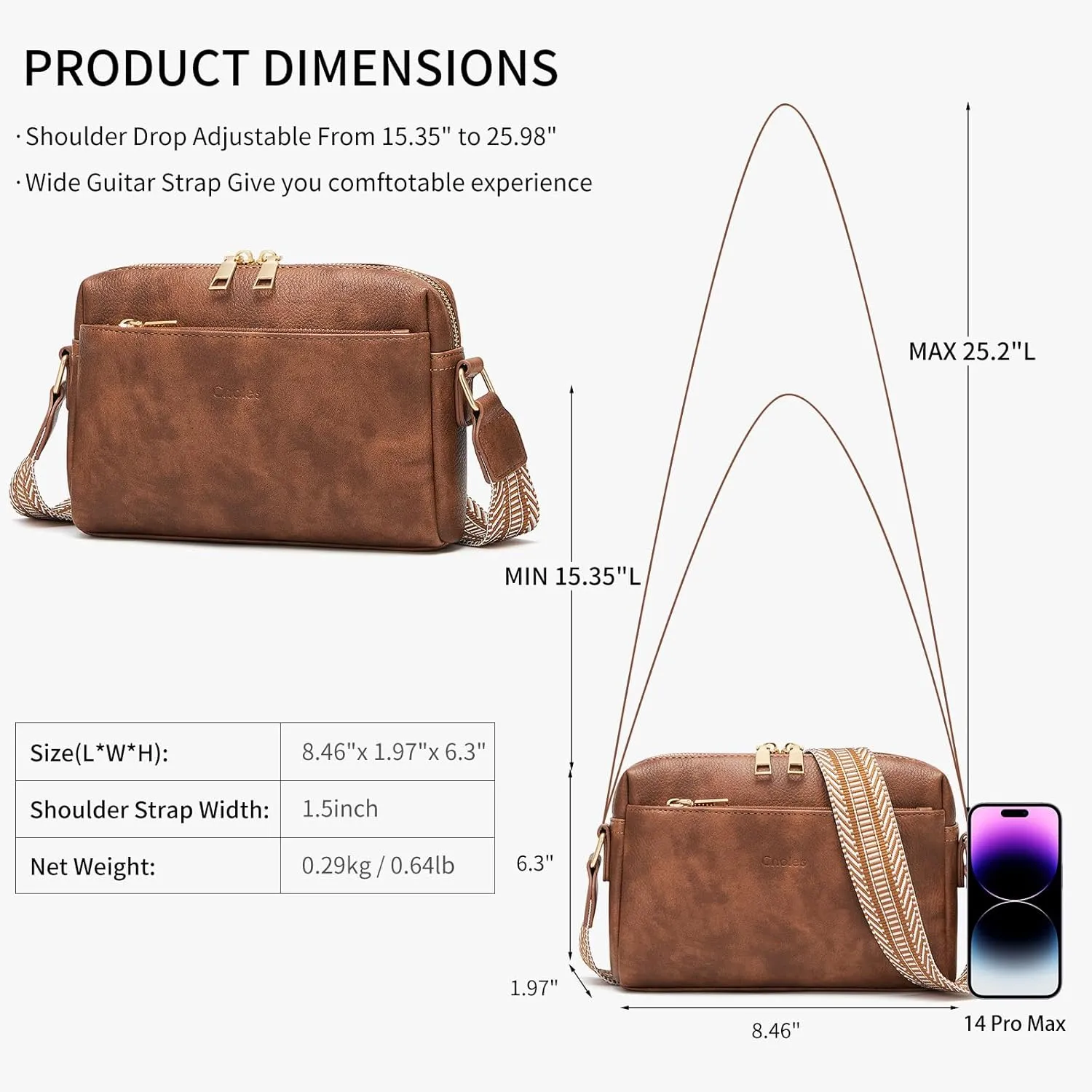Cnoles Crossbody Bag Small Women Shoulder Cell Phone Handbags Fashion Vegan Leather Purses For Women with Guitar Strap