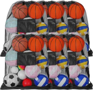 cobee 6 Pack Extra Large Sports Ball Bags, 30" x 40" Mesh Drawstring Backpack with Adjustable Shoulder Strap Training Ball Bag for Basketball Soccer Football Volleyball Gym Equipment Accessories