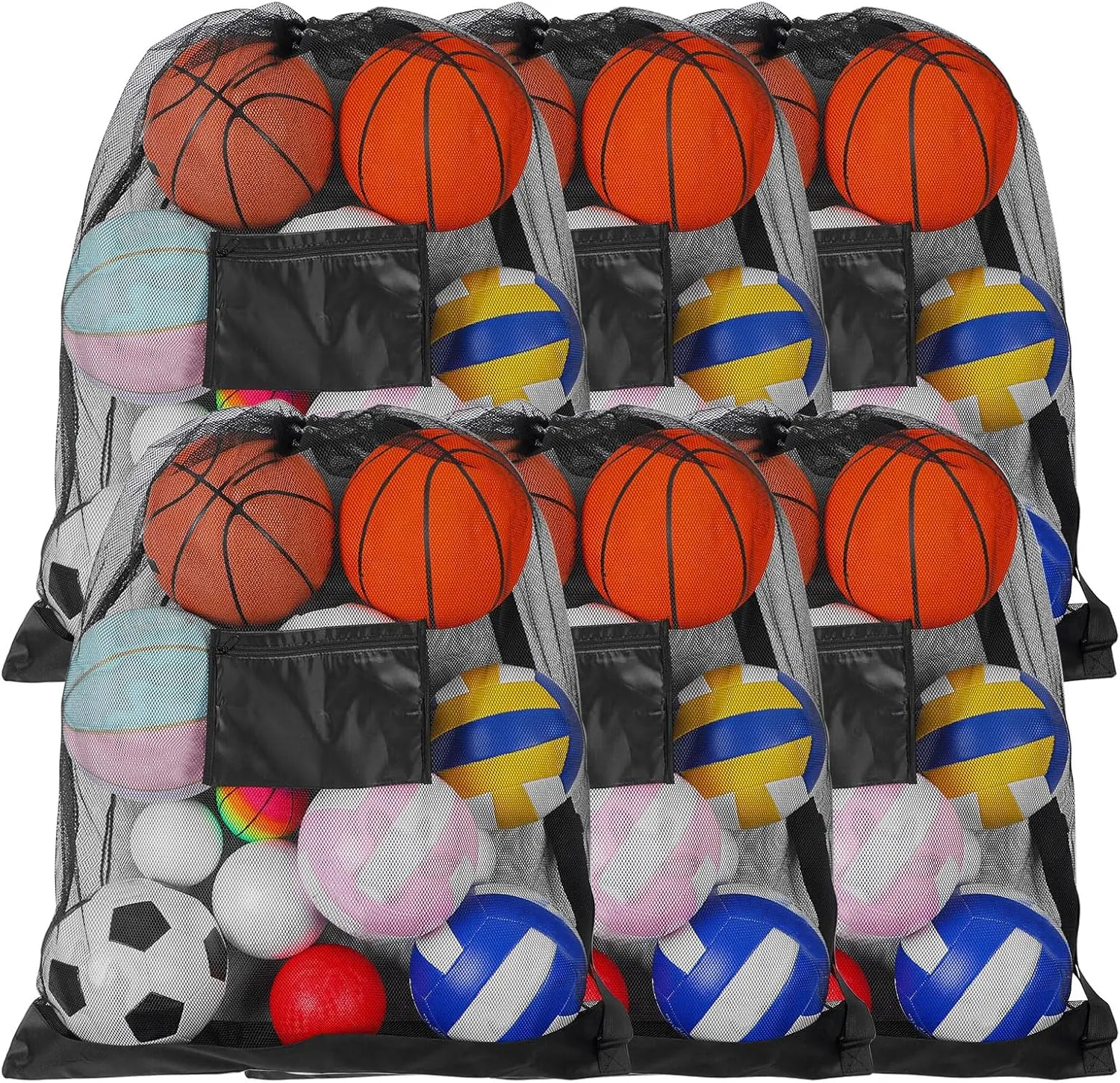 cobee 6 Pack Extra Large Sports Ball Bags, 30" x 40" Mesh Drawstring Backpack with Adjustable Shoulder Strap Training Ball Bag for Basketball Soccer Football Volleyball Gym Equipment Accessories