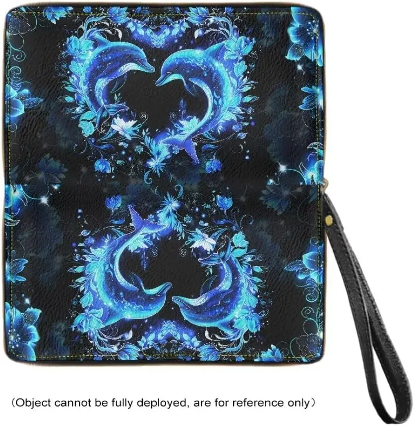 Coldinair Blue Dolphins Wallets for Women PU Leather Credit Card Holder Floral RFID Blocking ID Card Purse Long Handbag Large Capacity Wristlet Pouch