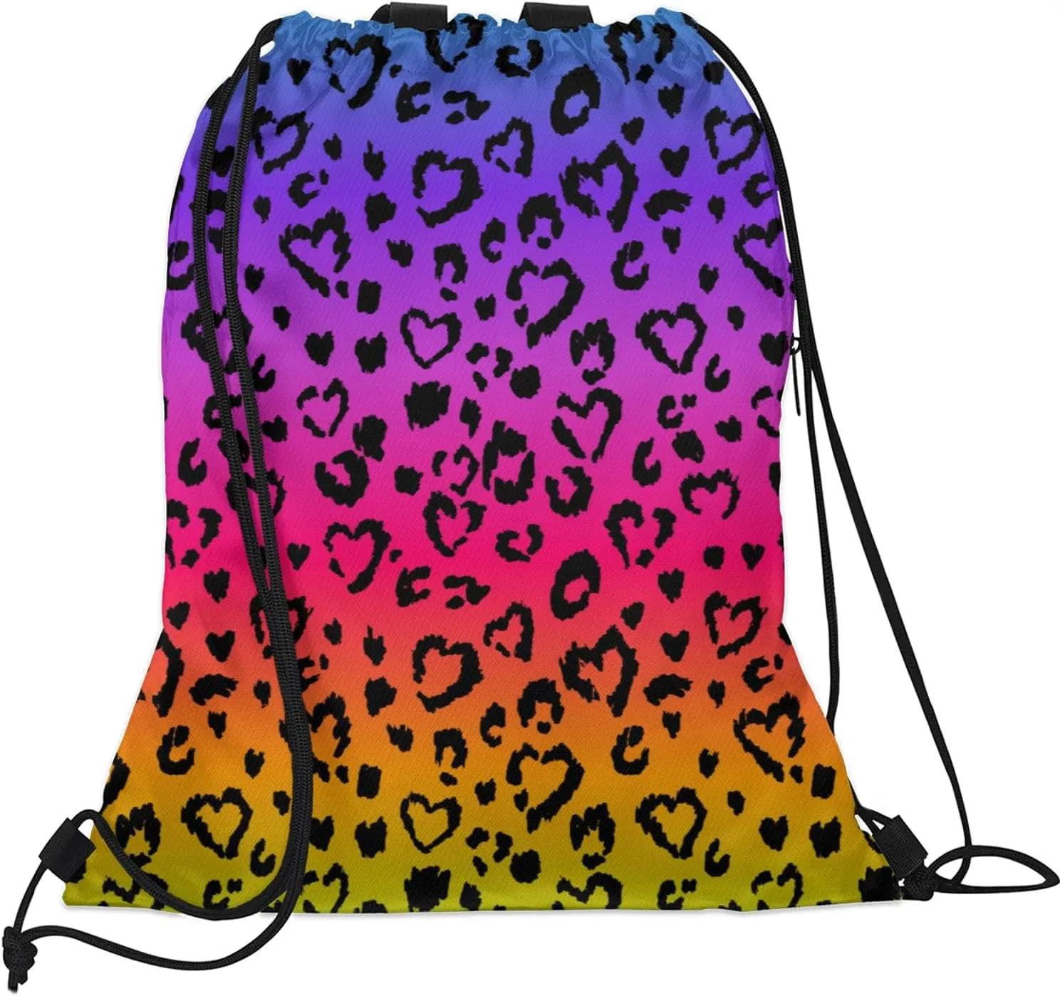 Colored Leopard Print Drawstring Backpack String Bag, Waterproof Sports Gym Swim Sackpack with Mesh Pocket for Men Women