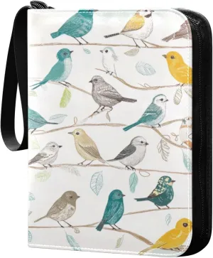 Colorful Birds Card Binder 4-Pockets, 400 Pockets Card Holder with 50 Removable Sleeves, Trading Card Collector Zipper Album Holder, Collector Album