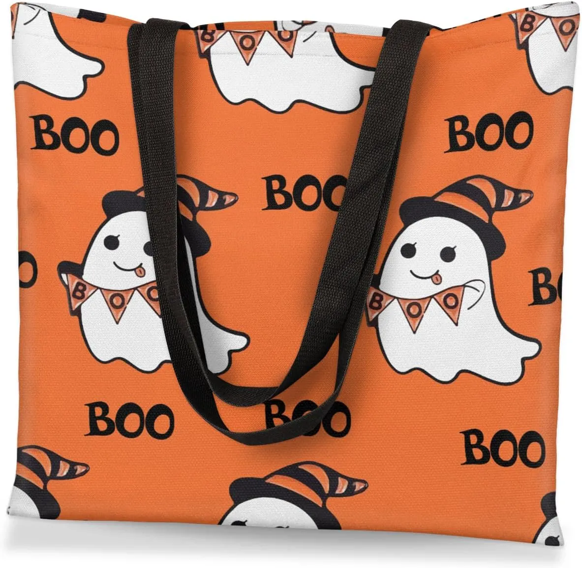 Colorful Ghosts in the Halloween Forest Canvas Tote Bag for Women Men Stylish Tote Handbag Shoulder