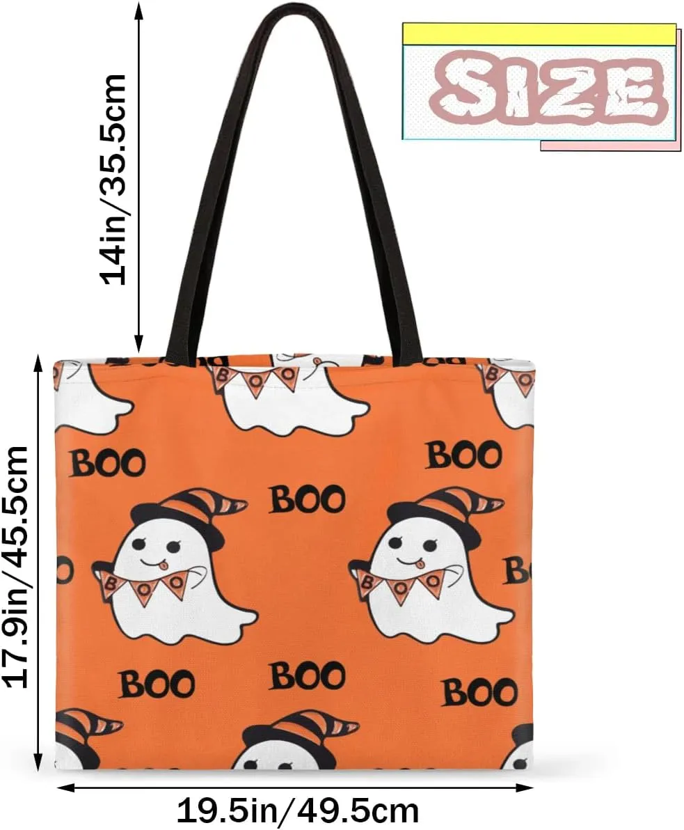 Colorful Ghosts in the Halloween Forest Canvas Tote Bag for Women Men Stylish Tote Handbag Shoulder