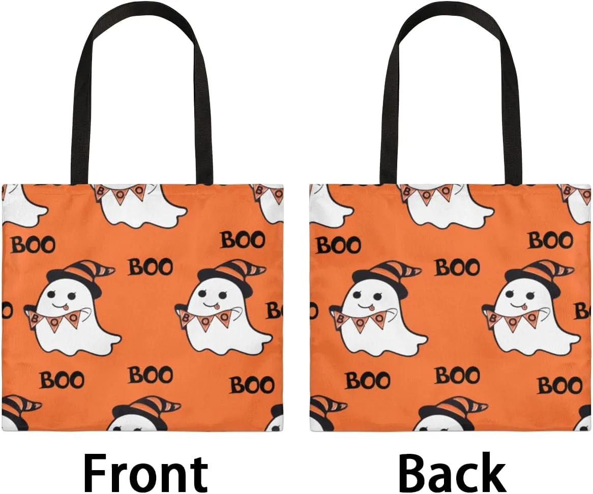 Colorful Ghosts in the Halloween Forest Canvas Tote Bag for Women Men Stylish Tote Handbag Shoulder