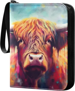 Colorful Highland Cow Card Binder, 400 Pockets Card Holder with 50 Sleeves, Sturdy Card Holder Folders for Game Cards & Sports Cards