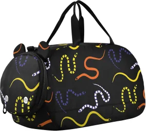 Colorful Snakes Sports Duffle Bag for Girls Boys Kids, Gym Bag with Shoe Compartment, Kids Travel Overnight Weekender Shoulder Bag