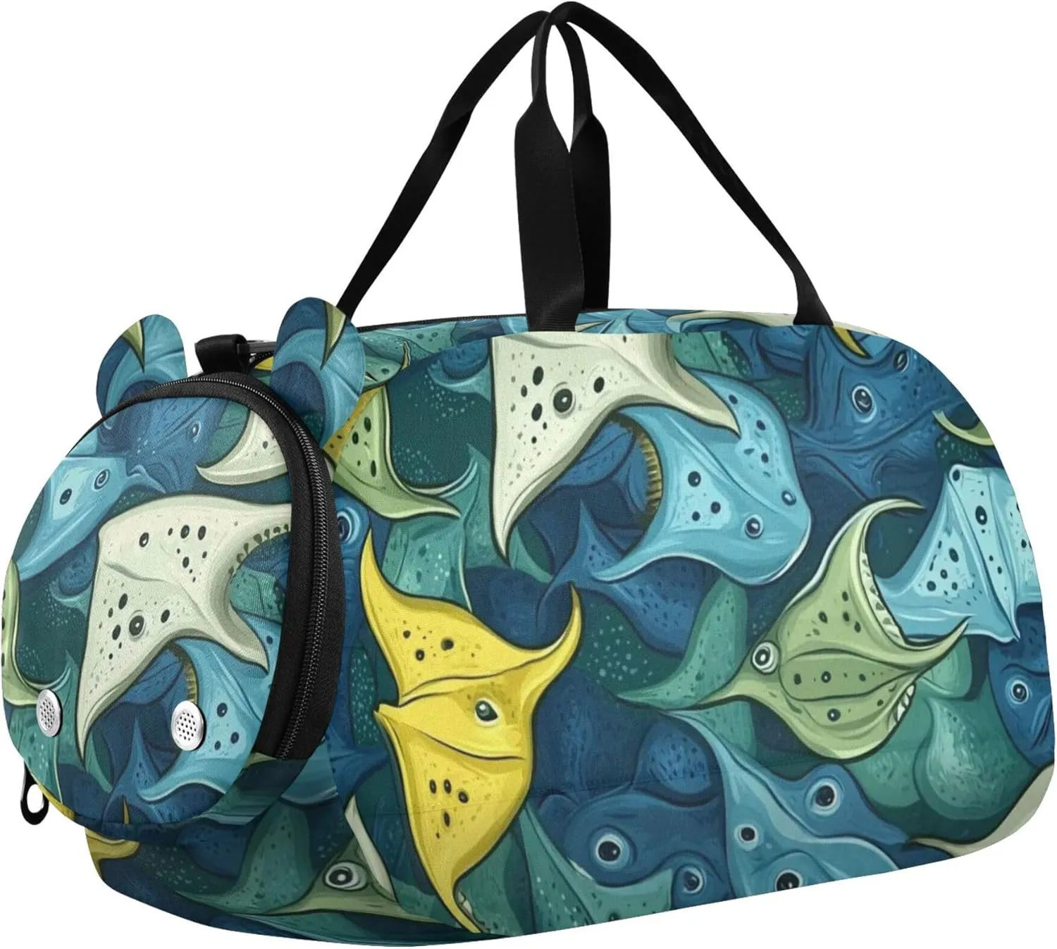 Colorful Stingrays Fish Sports Duffle Bag for Teens Girls Boys, Gym Bag with Shoe Compartment, Kids Travel Overnight Weekender Shoulder Bag