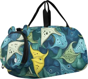 Colorful Stingrays Fish Sports Duffle Bag for Teens Girls Boys, Gym Bag with Shoe Compartment, Kids Travel Overnight Weekender Shoulder Bag