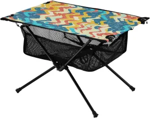 Colorful Tiled Design Portable Folding Camping Table, Compact Lightweight Beach Table with Carrying Bag for Outdoor Picnics, BBQs, Camp