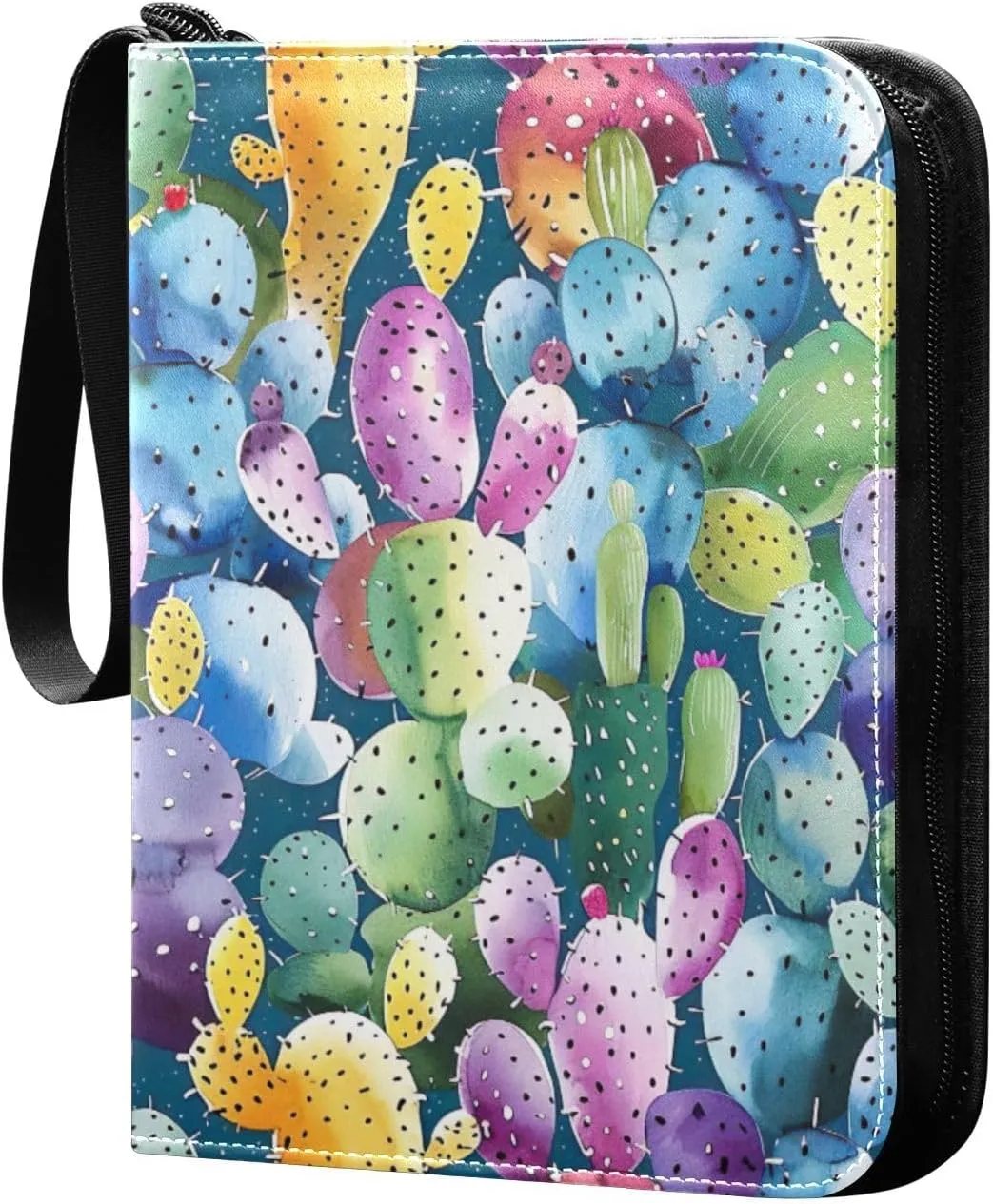 Colorful Watercolor Cactus Card Binder, 400 Pockets Card Holder with 50 Sleeves, Sturdy Card Holder Folders for Game Cards & Sports Cards