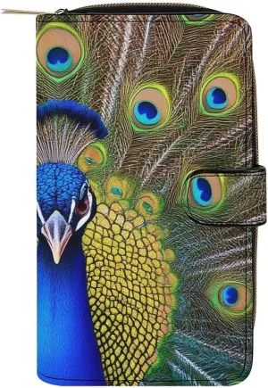 Compact Leather Wallet Organizer with 12 Card Pockets, Large Capacity Wallets, Peacock Feather Portable Multi-Functional Wallet for Daily Use