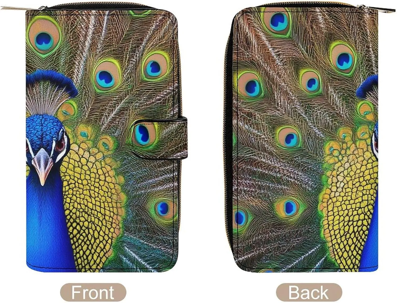 Compact Leather Wallet Organizer with 12 Card Pockets, Large Capacity Wallets, Peacock Feather Portable Multi-Functional Wallet for Daily Use