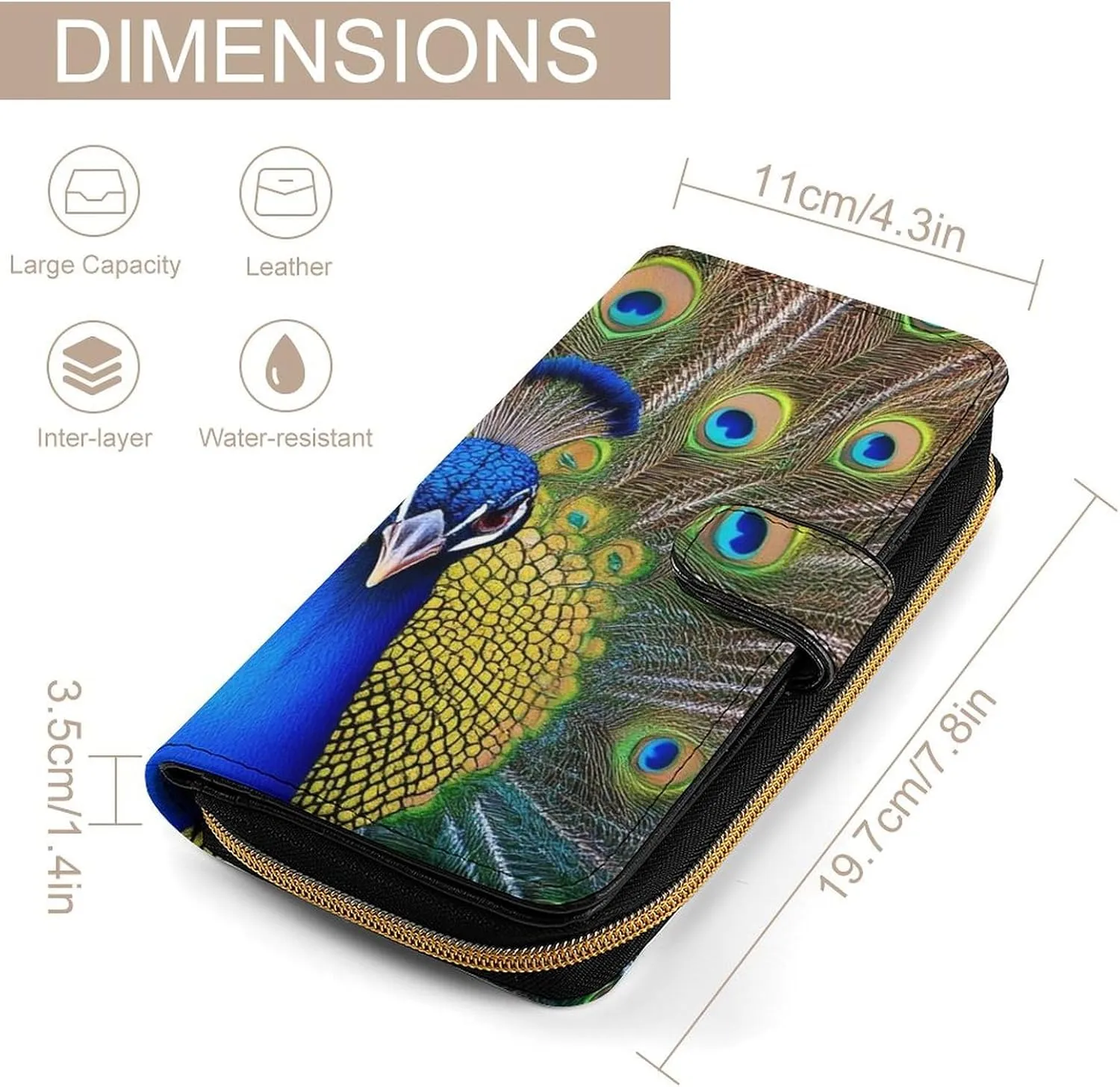 Compact Leather Wallet Organizer with 12 Card Pockets, Large Capacity Wallets, Peacock Feather Portable Multi-Functional Wallet for Daily Use