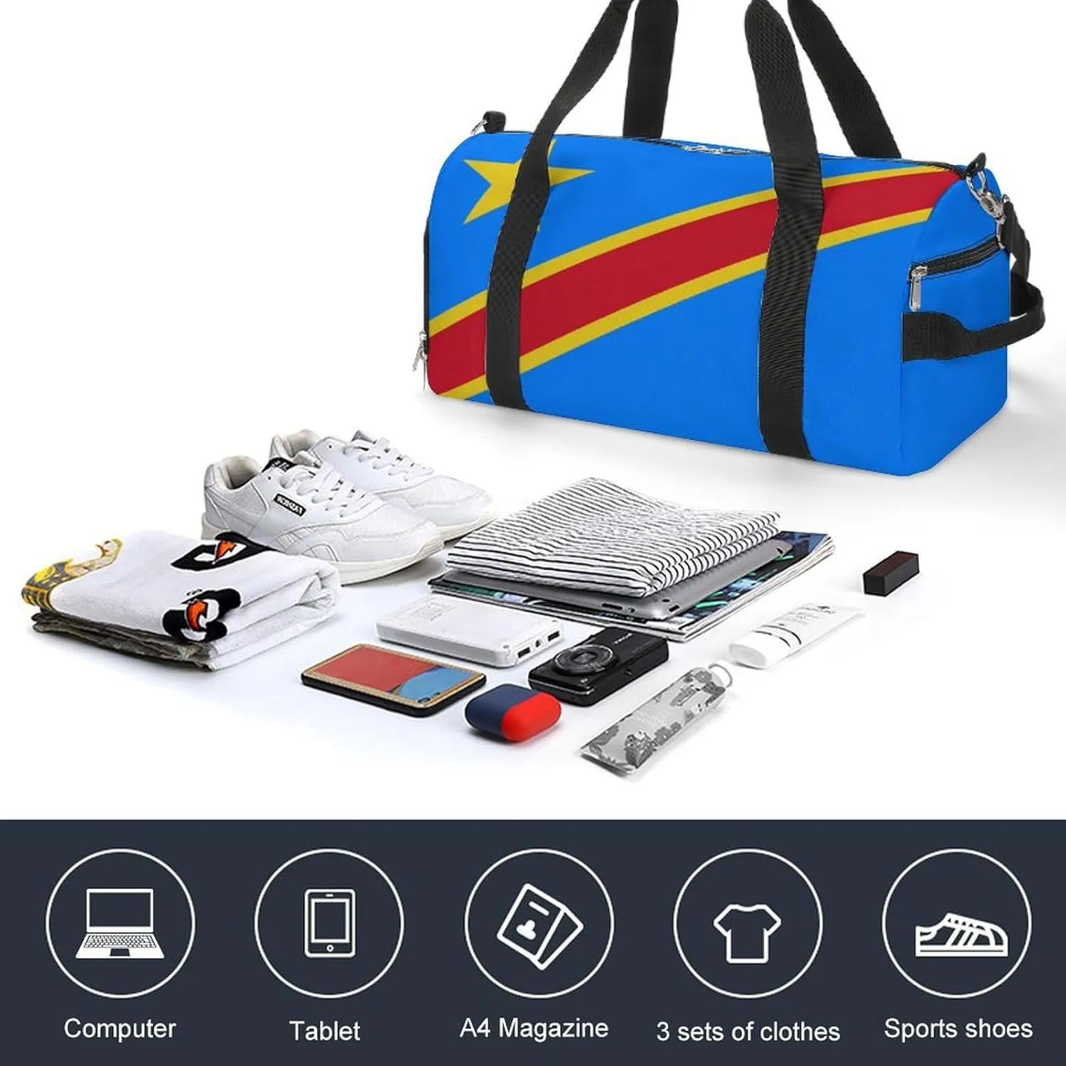 Congo Flag Gym Bag with Shoe Compartment and Wet Pocket Travel Duffel for Sports